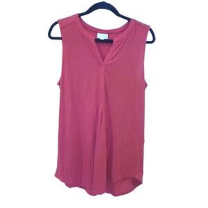 J. Jill Pimiento Red Jersey Stretch Sleeveless Tunic Pockets V-Neck Size Medium